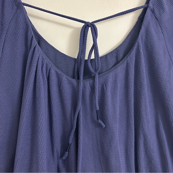 Free People We The Free Bondi Waffle Thermal Bubble Hem Top Blue - Picture 5 of 7